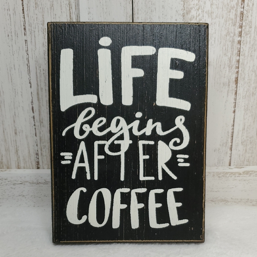 Quill To Paper Black & White Life Begins After Coffee Sign Decor By Sixtrees
